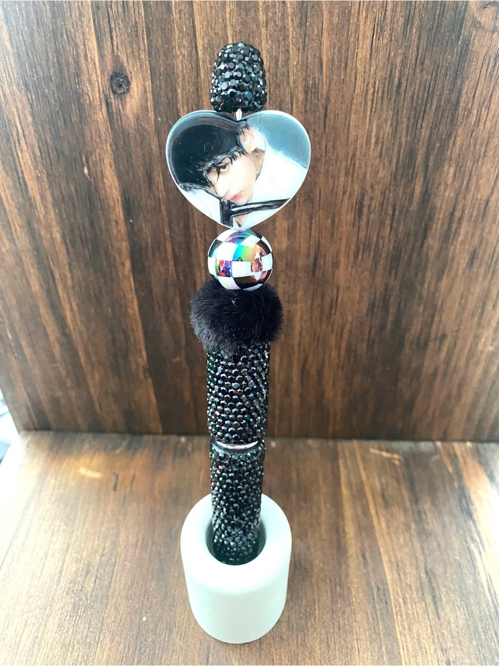 New BTS - Black Pen with Faux Fur and Holographic Bead (K-Pop)